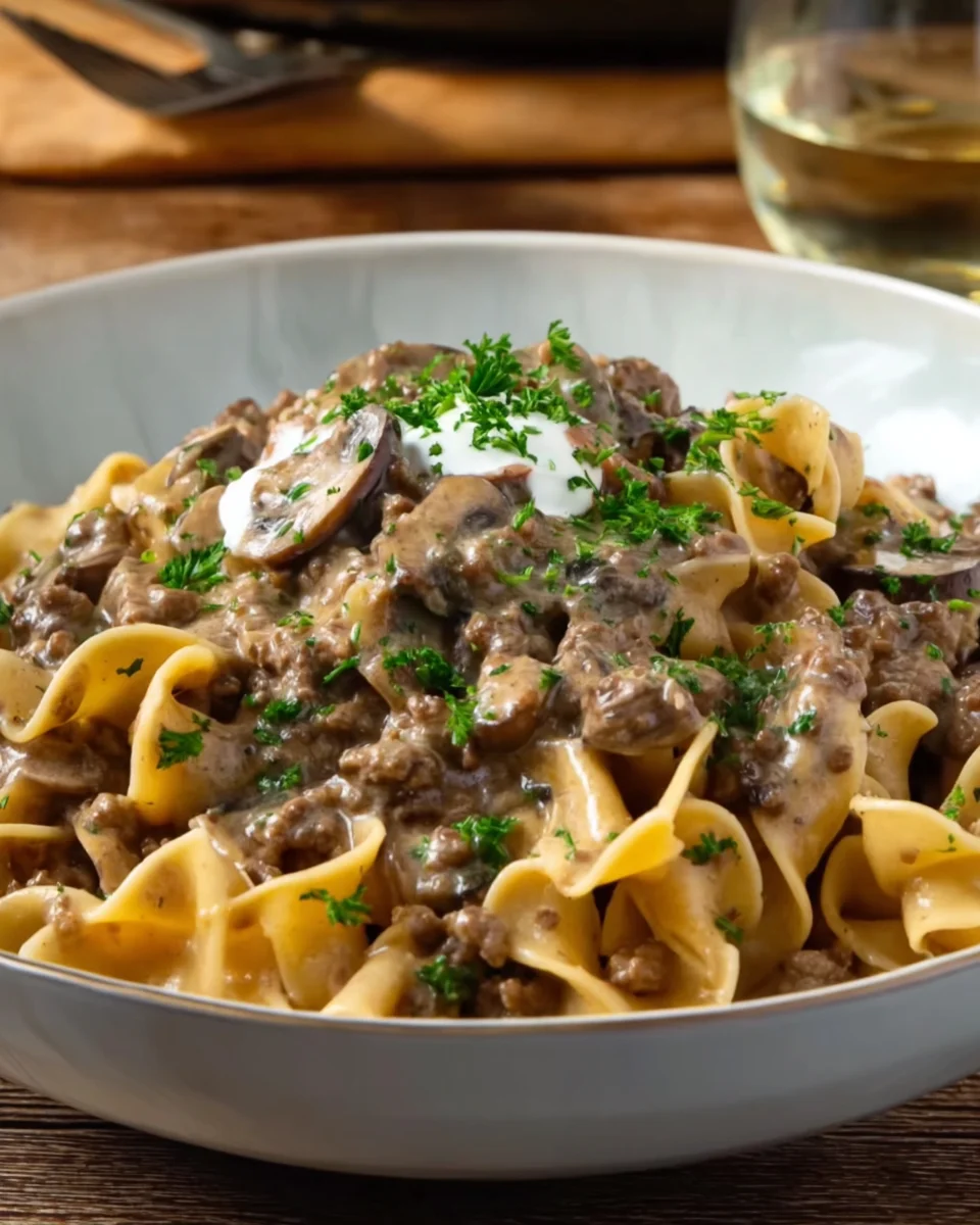 One Pan Ground Beef Stroganoff
