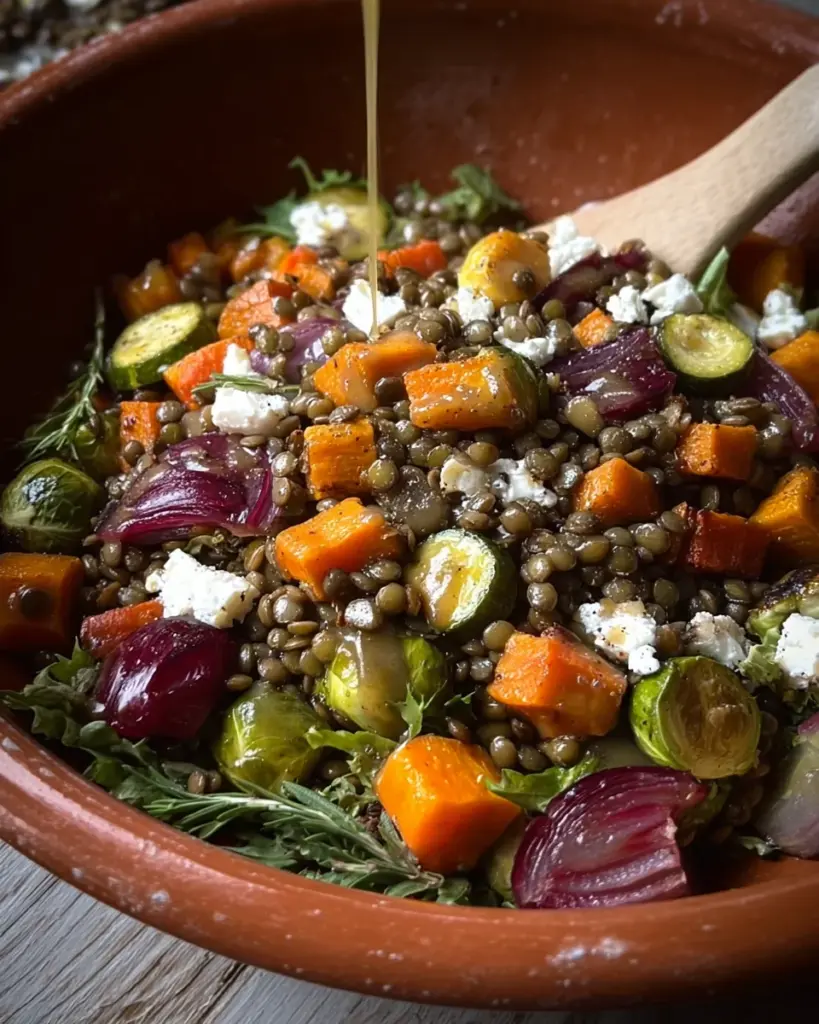 Roasted Veggie Lentil Salad with Maple-Mustard Dressing